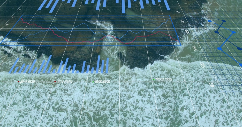 Image,Of,Infographic,Interface,Over,Aerial,View,Of,Waves,Splashing